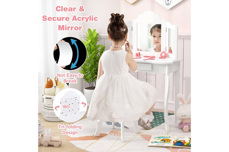 Giantex Kids Makeup Dressing Table Princess Vanity Set Writing Desk, White