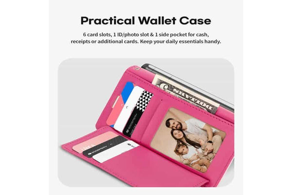 Goospery Samsung Galaxy S22 +/ S22 Plus Rich Diary Wallet Flip Case Leather Card Slots Magnetic Cover (Light Pink)