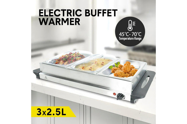 Alston Food Warmer Buffet Electric Server Variable Temperature Control Stainless Steel 2.5L x3 Tray Bain Marie With Lid For Catering Party Banquet Dining