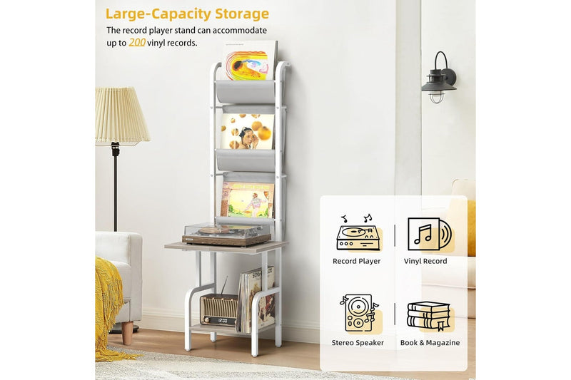 Vinyl Record Storage Stand - Holds up to 200 Albums - Turntable Cabinet Organizer