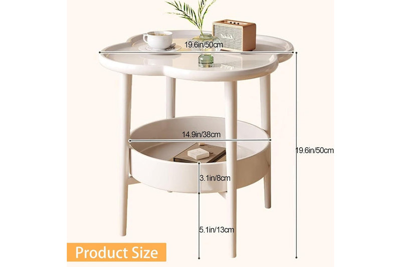 Cute 2 Tier Sofa Side Table for Living Room or Bedroom - 20 inch White Tray Table