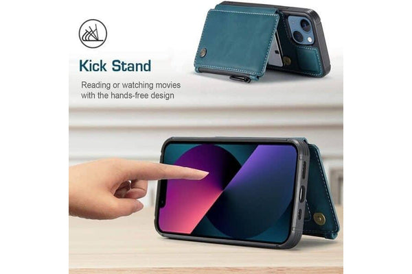 For Apple iPhone 13 Mini CaseMe Back Zipper Wallet Case W/ 3 Card Slots, RFID Blocking, 1 Money Pocket, Credit Card Holder Leather Cover (Teal Blue)