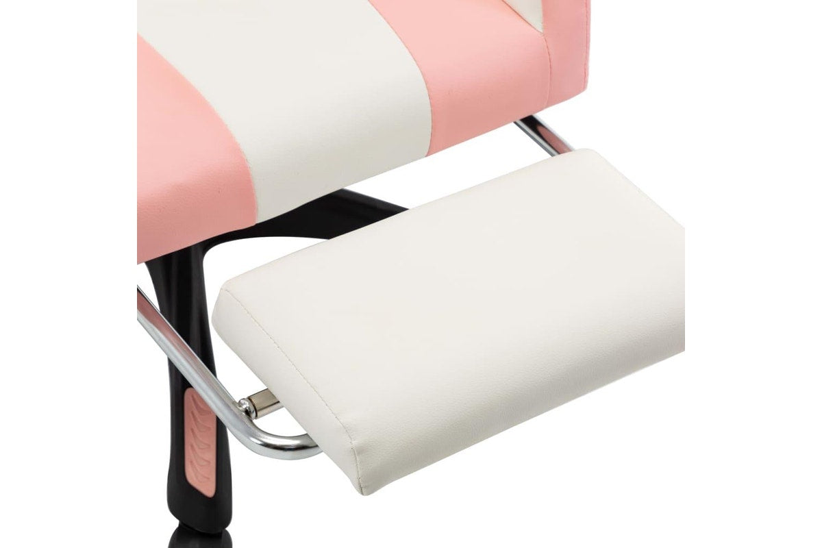 Racing Chair With Footrest Pink And White Faux Leather Chairs