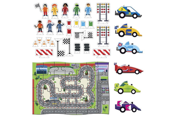 28pc WonderFull Pull-Back & Go Kit Racing Cars Floor Puzzle Book Kids Play Toy