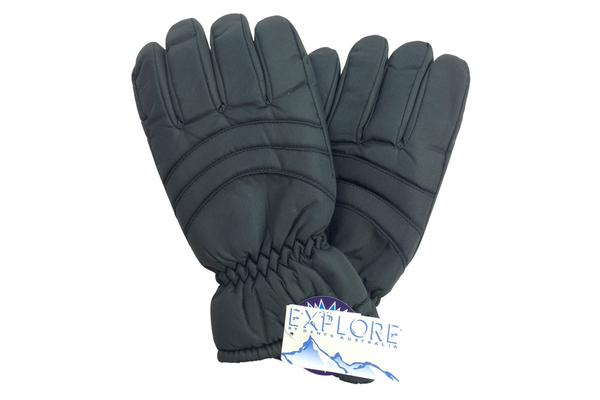 Mens Thermal Ski Gloves Waterproof Warm Winter Snow Insulation Plain - Black - S/M