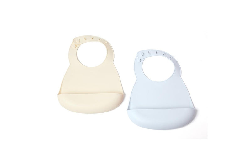 2pc My Pure Silicone Baby Toddler Feeding Bib Set - Baby Blue and Pannacotta 4M+
