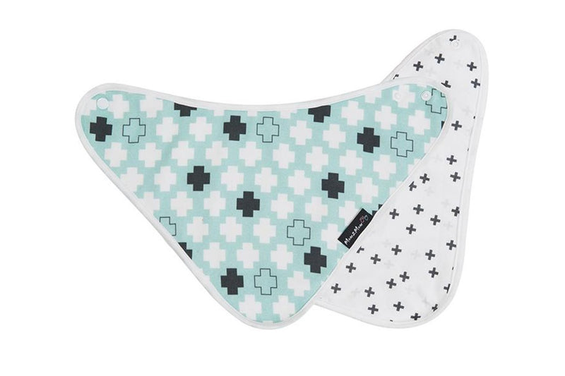 Mum 2 Mum: Bamboo Bandana Bib - Mint Plus/Crosses