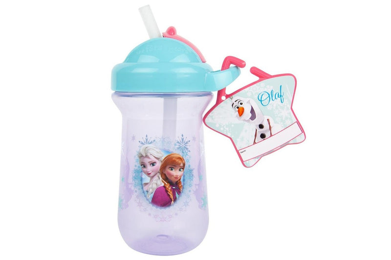 2x Frozen Flip Top Straw Drink Juice Milk BPA Free Cup w Name Tag Todddler 18m+