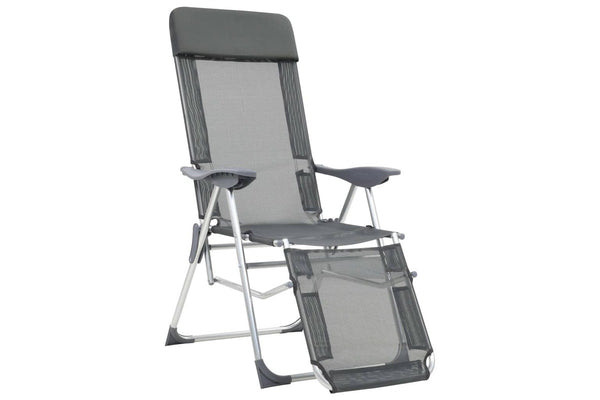 Folding Camping Chairs with Footrests 2 pcs Grey Textilene vidaXL