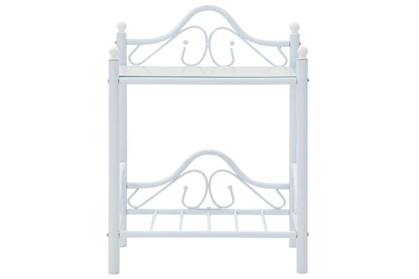 Bedside Table Steel And Tempered Glass 45X30.5X60 Cm White Bedside Tables
