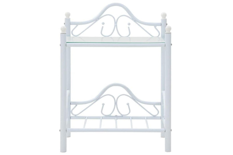 Bedside Table Steel And Tempered Glass 45X30.5X60 Cm White Bedside Tables