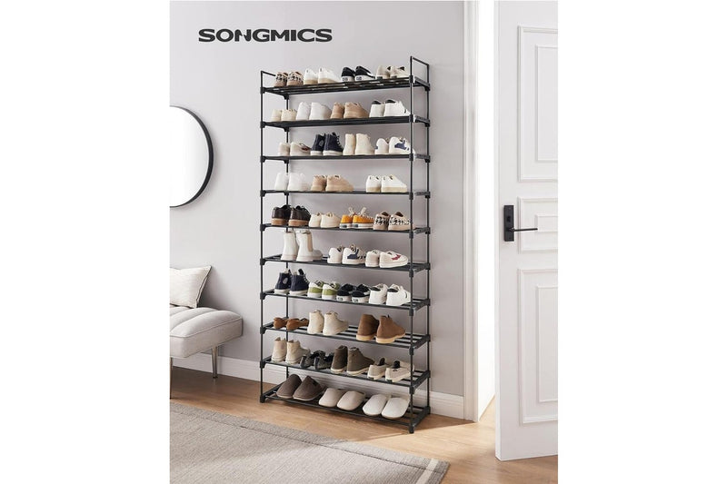 10 Tier Metal Shoe Rack for 50 Pairs of Shoes - Black