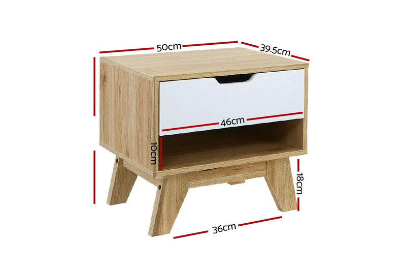 Artiss Bedside Table 1 Drawer with Shelf - IKER White & Oak