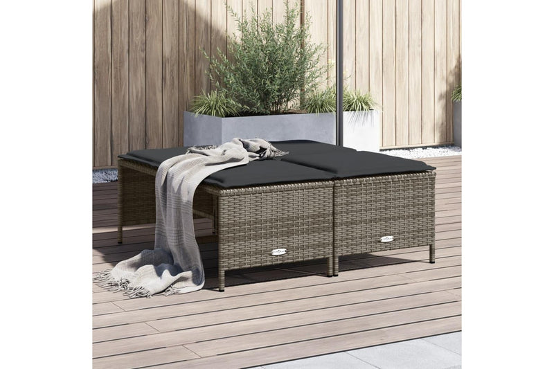 Garden Stools with Cushions 4 pcs Grey Poly Rattan vidaXL