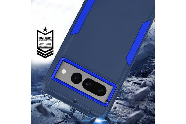 For Google Pixel 7 Pro 3in1 Case Drop Resistant Defender Tradies Hybrid Armor Heavy Duty Rugged Shockproof Tough Cover (Navy Blue)