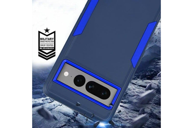 For Google Pixel 7 Pro 3in1 Case Drop Resistant Defender Tradies Hybrid Armor Heavy Duty Rugged Shockproof Tough Cover (Navy Blue)