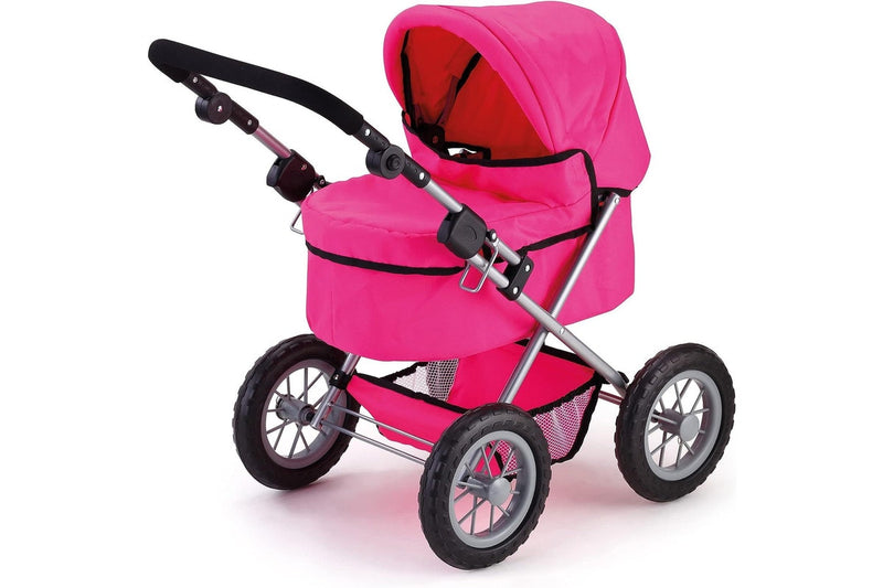 Foldable Dolls Pram with Height-Adjustable Handle and Shoulder Bag, Stable, Pink