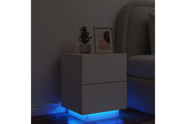 Bedside Cabinet with LED Lights White Engineered Wood vidaXL