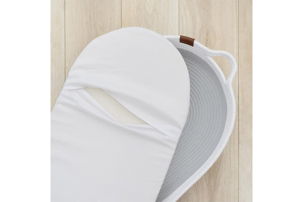 Living Textiles Baby 76cm Cotton Rope Change Basket w Mattress Cover White Grey