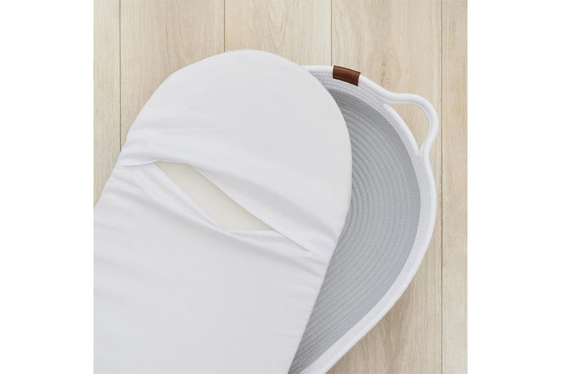 Living Textiles Baby 76cm Cotton Rope Change Basket w Mattress Cover White Grey