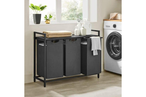 Laundry Hamper Shelf with Pull-Out Bag - 3x38L Black Gray