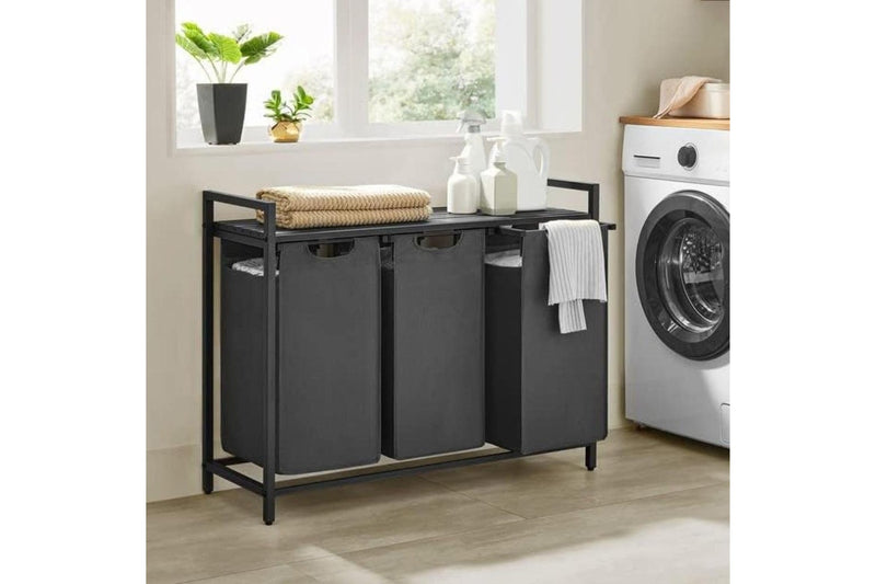 Laundry Hamper Shelf with Pull-Out Bag - 3x38L Black Gray