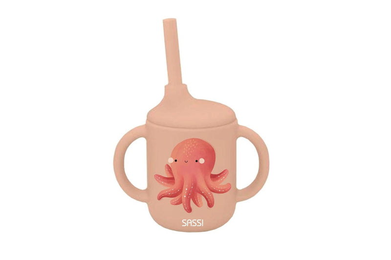 2x Sassi Silicone Sippy Cup Set Slurpy The Octopus Baby Childrens Cutlery 6m+