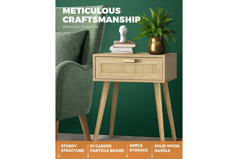 Oikiture Bedside Table Rattan Cabinet Furniture