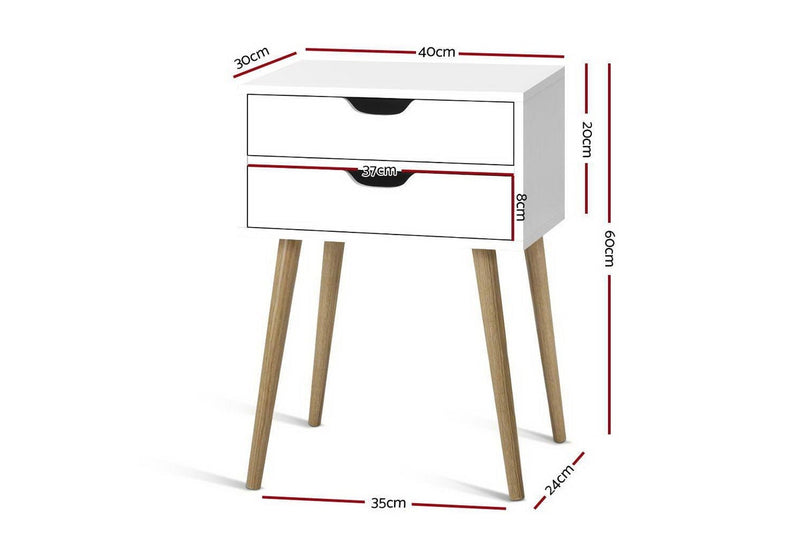 Artiss Bedside Table 2 Drawers - BODIE White
