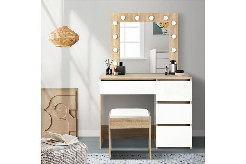 Oikiture Dressing Table Stool Set 12 LED Bulbs(Natural)