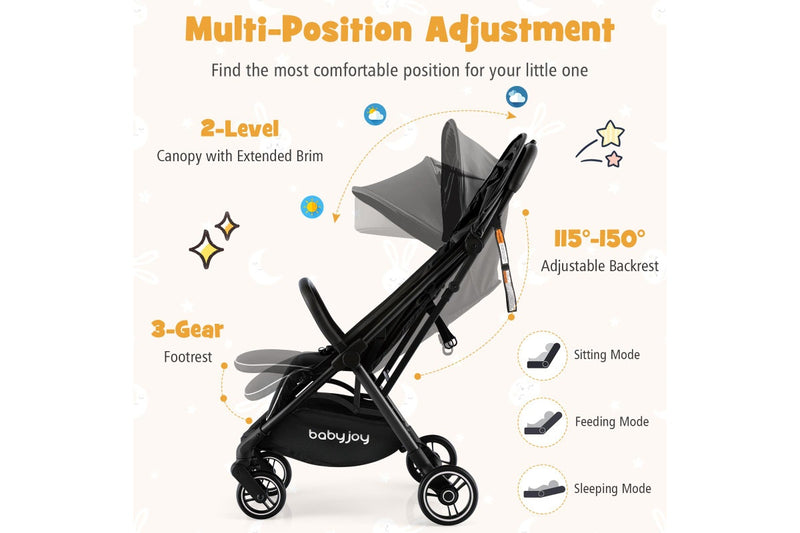 Giantex Folding Infant Stoller Portable Baby Stroller w/ Adjustable Canopy Self-Standing Gravity Folding Design Black