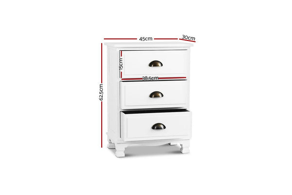 Artiss Bedside Table 3 Drawers Vintage - THYME White