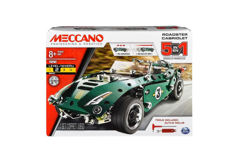 Meccano 5 Model Pull Back Car Roadster Cabriolet Kids Child 8y+ Vehicle Toy GRN
