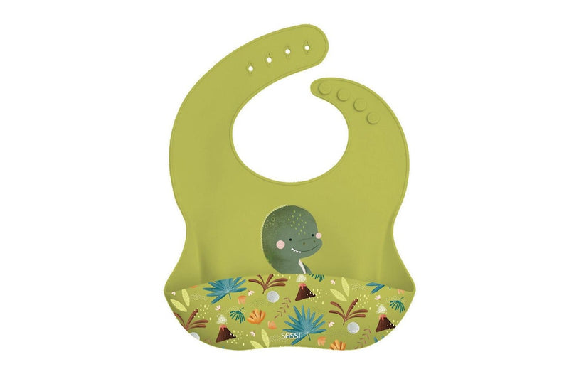 2x Sassi Silicone Bib Cracky the Dinosaur Baby Childrens Tableware Cutlery 6m+