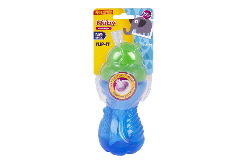 3x Nuby No Spill Soft Flex Flip It Straw Drinking Cup 300ml 12m+ Assorted