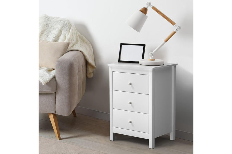 Oikiture Bedside Table Side Table 3 Drawers White
