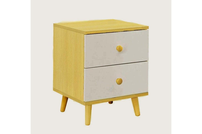 NNECN Wooden Bedside Cabinet with Two Drawers and Sturdy Legs
