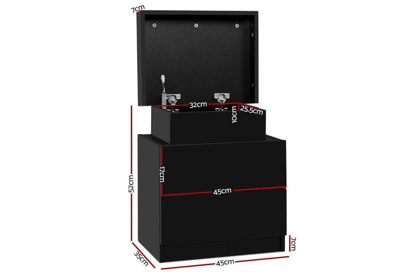 Artiss Bedside Table 2 Drawers Lift-up Storage - COLEY Black