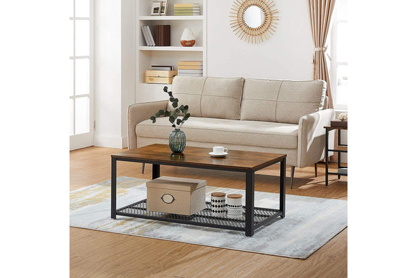 Coffee Table with Metal Frame Storage Shelf Rustic Brown