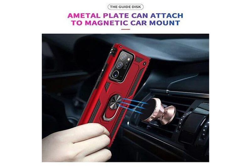For Samsung Galaxy Note 20 Ultra /Note 20 Ultra 5G 6.9 Case, Military Grade 360 Degree Rotating Metal Magnetic Ring Car Mount Holder Kickstand Shockproof Heavy Duty Cover (Red)