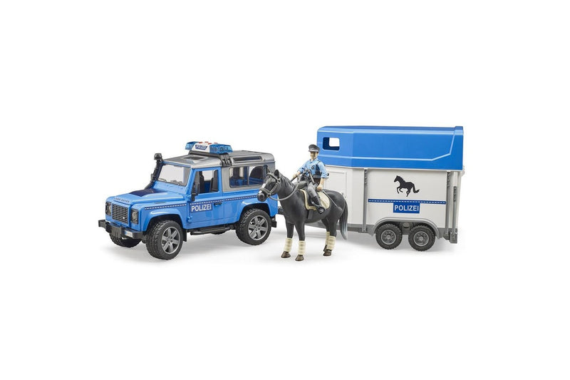 Bruder 1:16 Land Rover Defender Police Vehicle w Horse Trailer BB Kids Toy 4y+