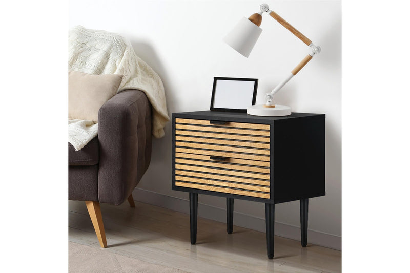 Oikiture 2PCS Bedside Table 2 Drawers Side Table Storage Unit Black