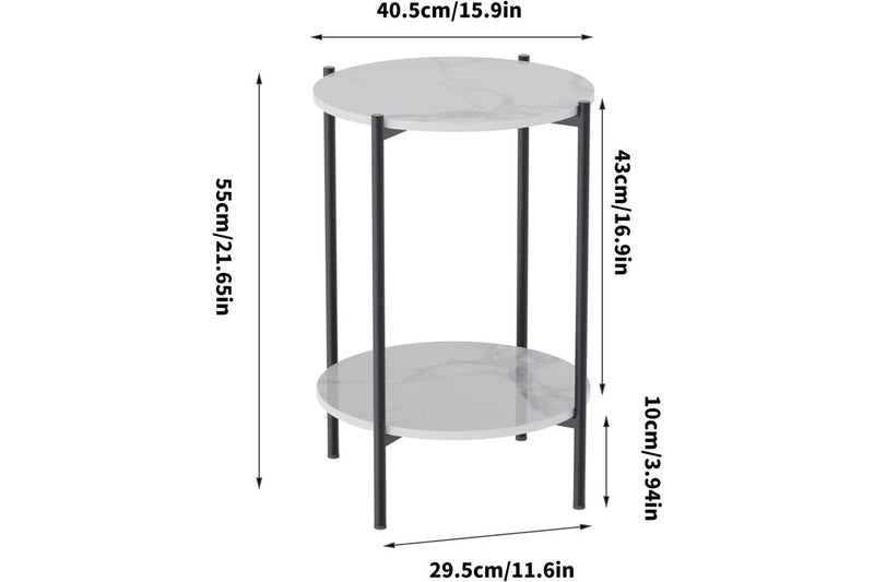 Marble Side Table Black 2 Tier Round Shape