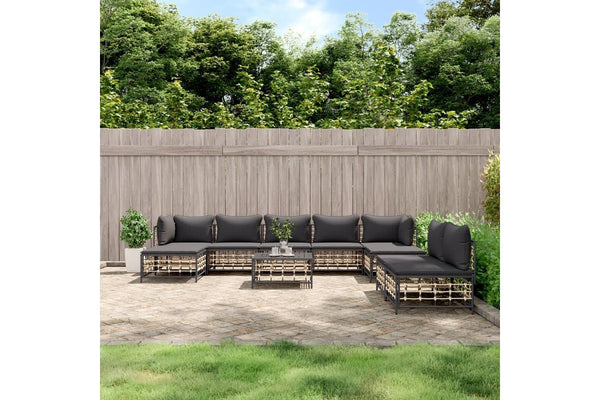 10 Piece Garden Lounge Set with Cushions Anthracite Poly Rattan vidaXL