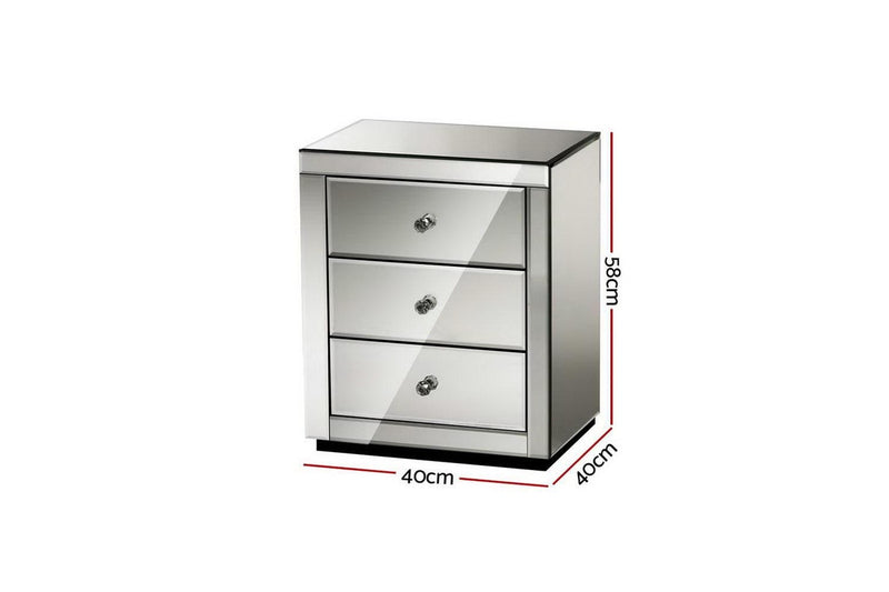 Artiss Bedside Table 3 Drawers Mirrored - PRESIA Grey