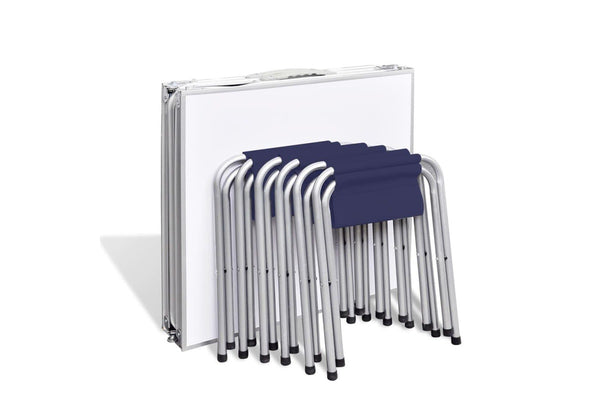 Foldable Camping Table Set With 6 Stools Height Adjustable 180 X 60 Cm Camping Tables