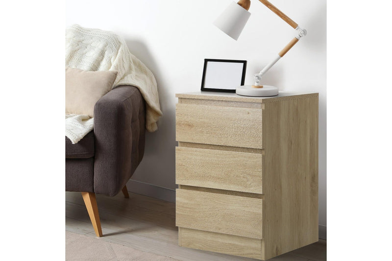 Oikiture Bedside Table 3 Drawers Natural