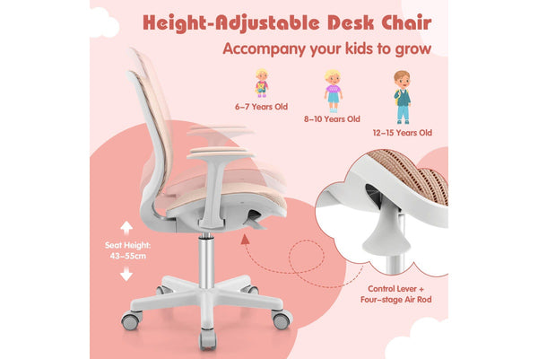 Giantex Kids Desk Chair Swivel Mesh Computer Chair w/Adjustable Height & Armrests Ergonomic Task Study Chair Pink