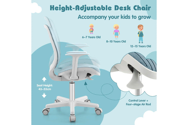 Giantex Kids Desk Chair Swivel Mesh Computer Chair w/Adjustable Height & Armrests Ergonomic Task Study Chair Blue