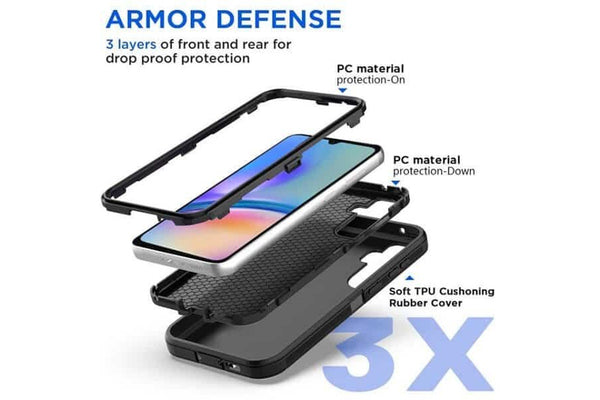 For Samsung Galaxy A15 5G Case Drop Resistant Defender Tradies Heavy Duty Rugged Shockproof Cover (Black)